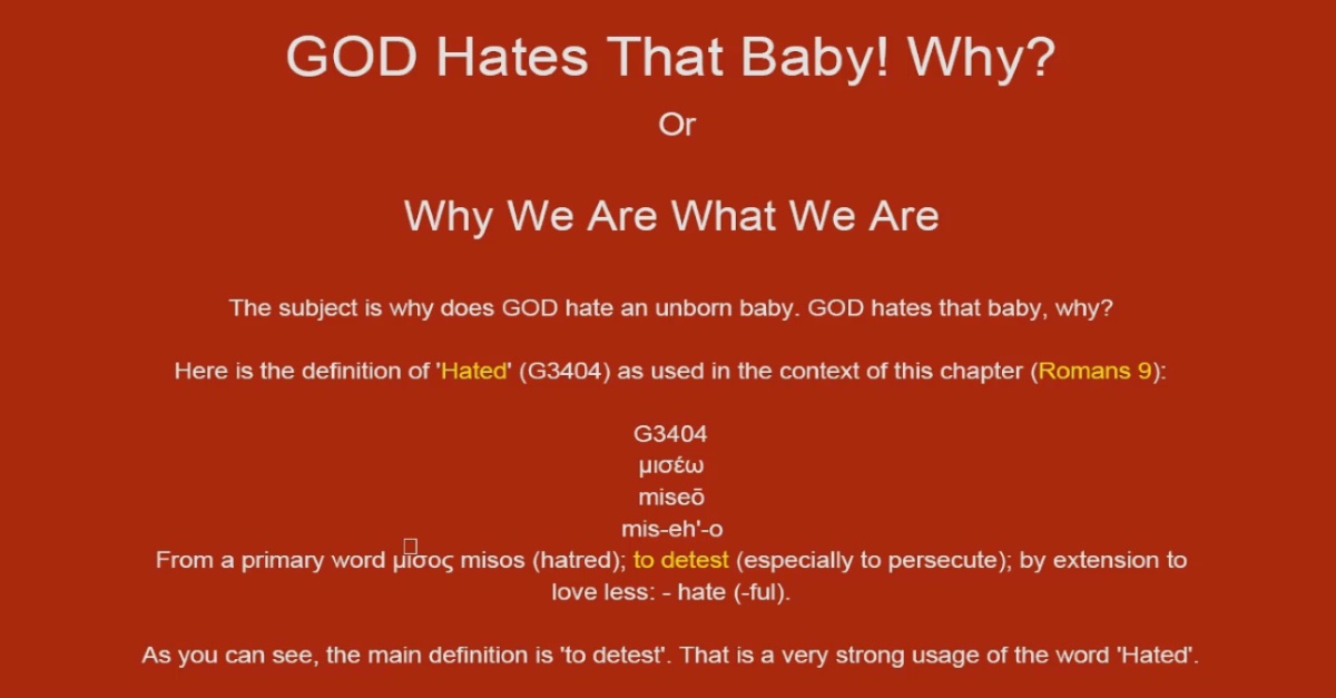 GOD Hates That Baby! Why?